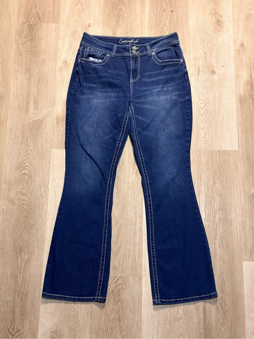 Copperflash Slim Bootcut Jeans Size 10 Dark Blue Wash Embellished McBling Y2K